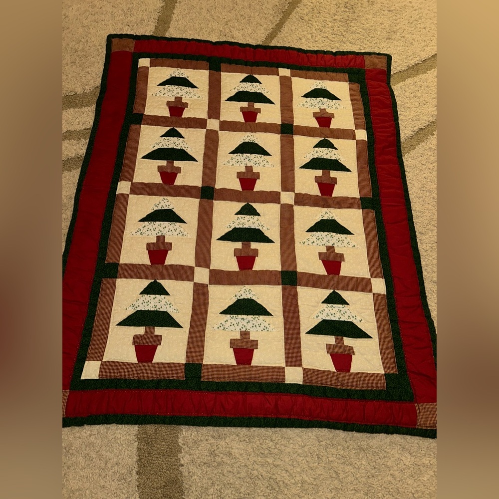 Handmade Holiday Christmas tree Quilt Wall Hanging Tapestry Art 56x47